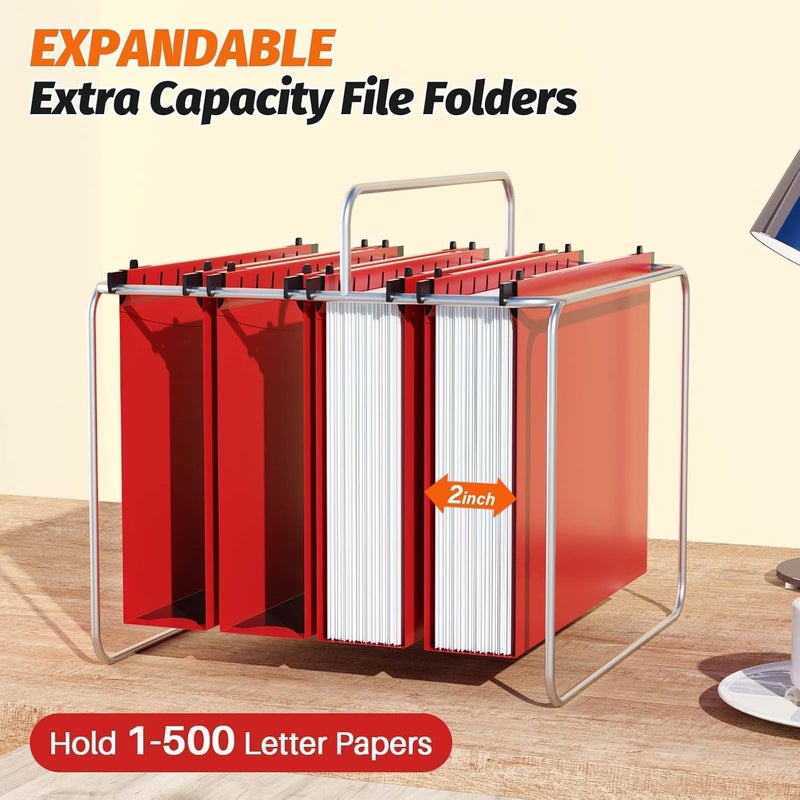 SHUTEX Extra Capacity Plastic Hanging File Folders,12 Pack Reinforced Hang Folders,Heavy Duty 2 Inch Expansion,Plastic Filing Cabinet Folders,Letter Size,for Bulk Files, Medical Charts,Red - Image 4